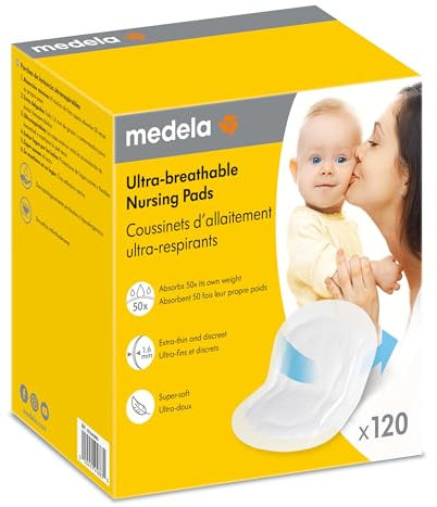 Medela Ultra-Breathable Nursing Pad | 120 Count, Highly Absorbent, Breathable and Discreet for Comfortable Wear