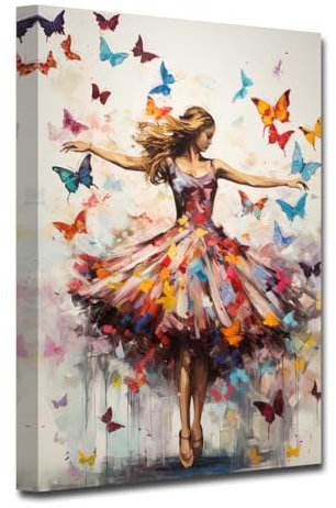 CXHOSTENT Ballett Leinwandbilder abstrakte schwarze Frau die mit Schmetterlingen tanzt Kunstdrucke Ballerina Bilder für Mädchenzimmerdekoration (A, 40.00 x 60.00 cms)
