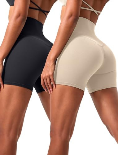 VOENXE Short Sport Femme Taille Haute, Anti Frottement Shorty Cycliste Femme, Yoga Legging Court sans Couture, Multiusage Fitness Cuisse Boxer Culotte Fille, éLastique sous Robe Panty, Lot De 2