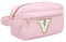 Borsa per cosmetici per donna Personalizzata Iniziale, Pochette Trucchi Viaggio con Tasca Interna, Trousse Trucchi Organizer Cosmetici, Regalo Compleanno Natale Ideale per Donne Ragazze Amic Rosa V