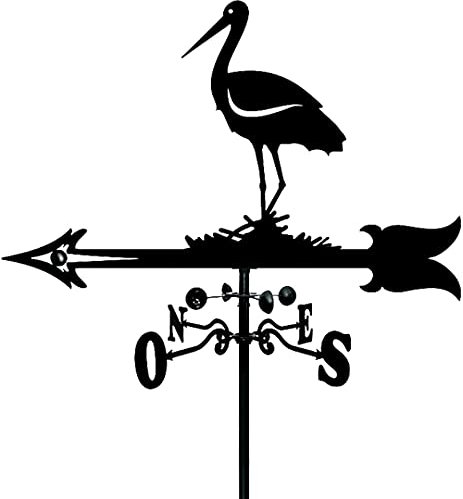 YJzhAHanG Wetterfahne,Wetterfahnen, Windfahne Storch Silhouette Wetterhahn Edelstahl Richtungsanzeiger for Dach Bauer Garten Deko