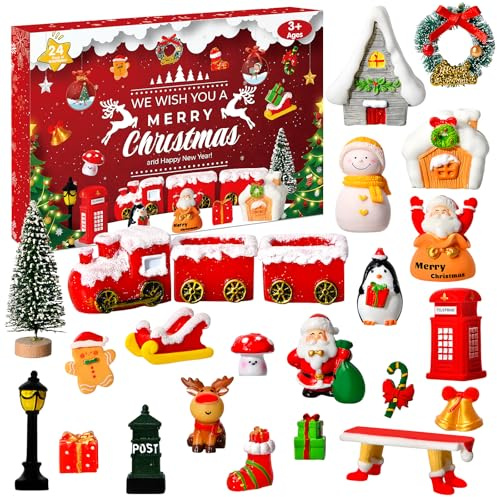 Adventskalender 2025 Miniatur-Spielzeug, 24pcs Weihnachten Countdown Kalender Figurenset für Kleinkinder Jungen Mädchen