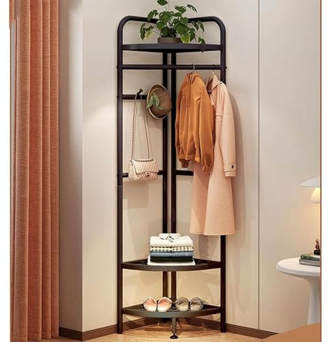 BESTXH Eckgarderobe, Eckgarderobe Mit 3-Stufigem Stauraum Und Haken, Metallgarderobe, Freistehend Kleiderregal, Schlafzimmer KleiderstäNder, FüR Den Eingangsbereich,Schwarz