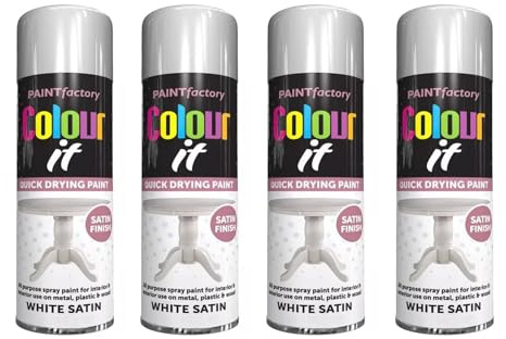 YSAMAX All Purpose White Satin Finish Spray Paint, Quick Drying Formula, Suitable For Interior And Exterior Application, Provide Excellent Coverage And Adhesion, 250ML, (4PCS)