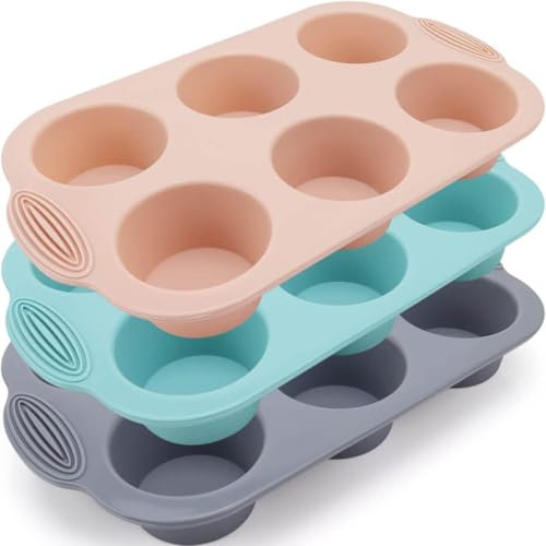 Ptyism 3 Piezas Molde Para Magdalenas(Gris, Rosa, Azul Pavo Real) Molde Para Magdalenas丨Bandeja Magdalenas Horno, Muffin Tray Para Moldes Silicona Reposteria, Moldes Magdalenas, Antiadherente