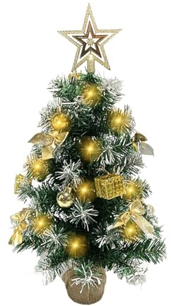 Small Christmas Tree, Mini Tabletop With Lights, Artificial Xmas Tree, Prelit Decorated Gift Boxes Hanging Ornaments for DIY Decoration (Yellow 40CM)