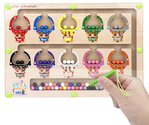 Gvolatee Magnetspiel Labyrinth Holzspielzeug, Montessori Spielzeug ab 2 3 4 5 Jahre, Motorikspielzeug Magnetisches Labyrinth Lernspiel, Zahlen und Farben Lernendes Lernspielzeug für Mädchen und Junge
