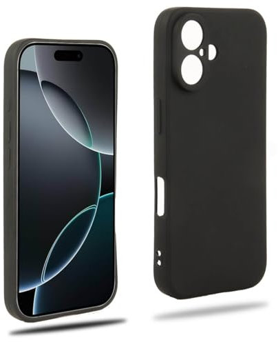 REY Cover in Gel TPU Nera per iPhone 16, Ultra Sottile 0,33 mm, Morbido Flessibile, Custodia Silicone