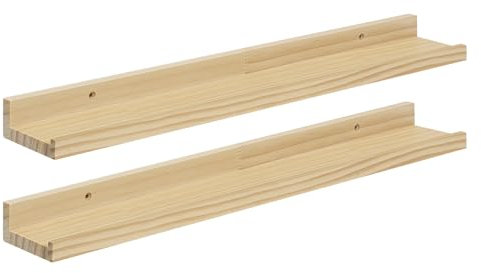 eSituro Lot de 2 Étagère Murale Bois, Étagère Murale, Tablette Murale, Étagère Flottante Murale, avec Bord de Protection, pour Chambre, Salon, Cuisine, Entrée, Couleur Bois Naturel, L60xP10xH4cm