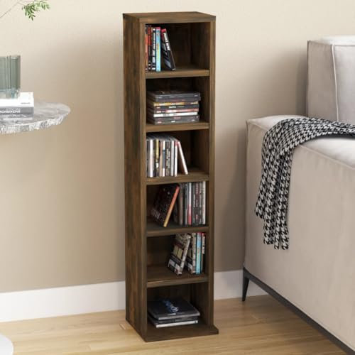 Vetnasa Mobile Porta CD Rovere Fumo 21x20x88 cm in Legno Multistrato,Marrone Armadietti e portaoggetti (6,59KG)