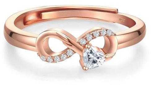 Macachii Anello Argento 925 Donna Anelli Regolabile 14K Cuore con Zircone – Anello Infinito Fortunato, Regalo San Valentino, Natale, Festa della Madre, Compleanno per Donna e Ragazze
