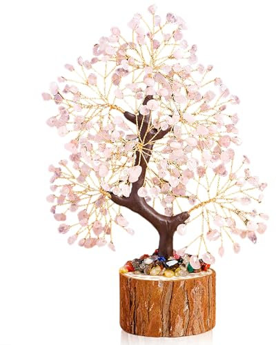 WAVATA Arbre en cristal de quartz rose - Décoration de bureau - Arbre de vie - Décoration spirituelle Feng Shui - Cadeau spirituel - Décoration de la maison (rose)