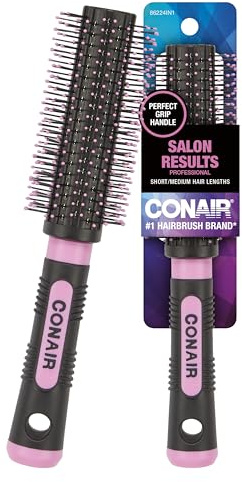 Conair Salon Results Round Hairbrush - Hair brush for blow out - blowdryer brush - features nylon bristles - Adds body and fullness - suitable on all lengths - Pink/Black
