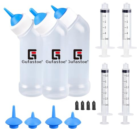 Gufastoe Kätzchen Welpen Flaschen für Still Kit, Pet Feeder Flasche mit Fütterungsnippel und Spritzen für alle Rassen von Welpen Kätzchen und andere Tiere (Blau)