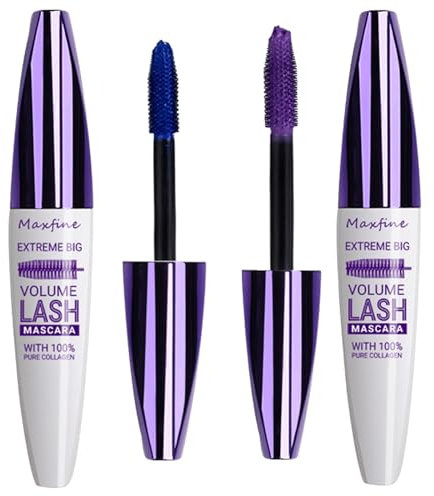 Blue Wimperntusche Wasserfest, 10ml Mascara Wasserfest, Langlebige Volumizing Curling Verlängerung Mascara Make-Up für Weihnachten, Halloween, Partys, Hochzeiten-weiß Box (Weißer Blau+Lila)