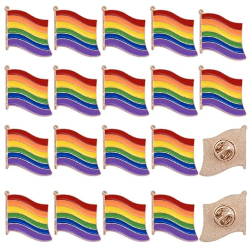 WANDIC 20 Stück LGBT Pride Pin Broschen Emaille Regenbogen mit Rückseite aus Goldlegierung Abzeichen Gay Pride für die Herstellung von Schmuck Armband Halskette Ohrringe, Metall