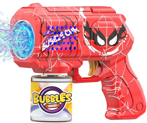 Muakiz Spider Seifenblasenpistole: Seifenblasenmaschine Kinderspielzeug 10000+ Blasen/Minute - Bubble Gun Machine mit 2 Stück Seifenblasen Flüssigkeit für Hochzeit, Outdoor, Geburtstagsgeschenk, Rot