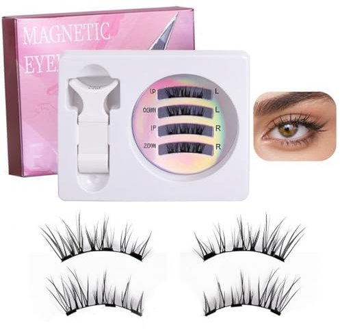 2 Paar Magnetische Wimpern, Wiederverwendbar Magnetwimpern Kit, Wasserfest Magnetic Lashes, Magnet Lashes Set mit Applikator, Kein Eyeliner Erforderlich, Magnet Wimpern Natürlicher Look (B)