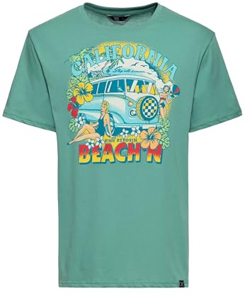 King Kerosin Herren T-Shirt · Shirt · Retro · Vintage · Sommershirt · Print · Logodruck · Hawaii · Comic Art · Kurzarm · Rundhals · Rockabilly · 50s · California Beach'n