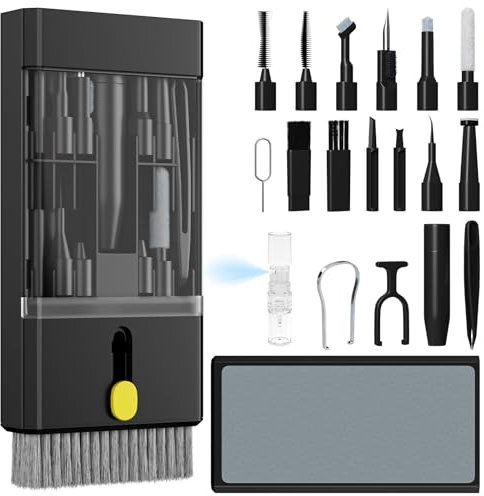 22 en 1 Keyboard Cleaning Brush Kit - Cepillo Limpiador de Teclado Herramienta de Limpieza Auriculares Extractor de Teclas Multifunción Extractor de Polvo para Laptop Auriculares, Obsidiana Negra