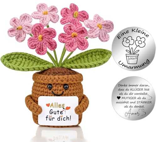 Mwmoeen Glücksbringer Geschenk Gestrickte Blumen, Pocket Hug Positive Strickwolle Blumen Puppe und Kleine Umarmung Glücksbringer, Mutmacher Gute Besserung Einschulung Geschenk