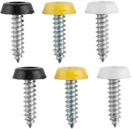 Tabanzhe Number Plate Screws Kit–6 Pcs Oversized Plastic Top Bolts for License Plate Fixing,Replacement Screw Set for Cars & Motorbikes (2 White, 2 Black, 2 Yellow)