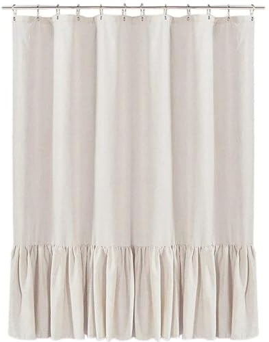 Hintyne Duschvorhang mit Rüschen 183 x 183 cm Beige Vintage-Leinen Duschvorhang mit Rüschen und Knopflöchern für Badezimmer und Zuhause