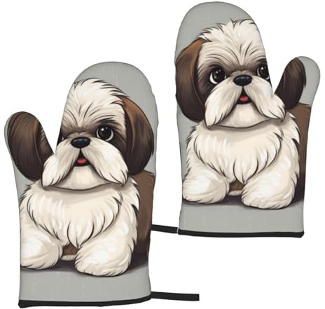 Oven Mitts Set of 2 Non-Slip Oven Gloves for Kitchen Shih Tzu Dog Oven Mitt Heat Resistant Oven Glove for Cooking Microwave Baking BBQ