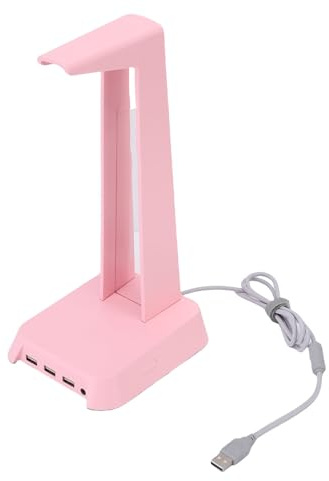 Fockety Kopfhörerständer, universeller RGB-Gaming-Headset-Ständer mit 3 USB-Anschlüssen und Solider Basis, PC-Gaming-Headset-Halter, Controller-Halter für alle Kopfhörergrößen (PINK)