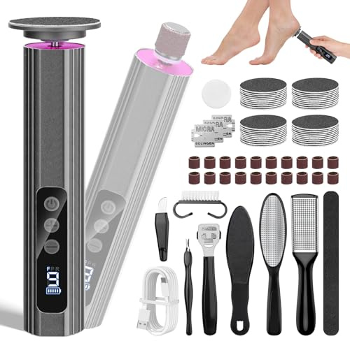 Rapeuse Pieds Electrique,14 en 1 Kit de Ponceuse Pieds et Lime Ongles,9 Vitessesavec,Ponceuse Pied Rechargeable 2000 mAh avec 40 feuilles et 20 Cercle de sable,Pour Pédicure, Callosités, Manucure Noir