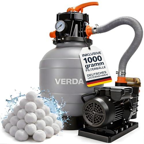 VERDA Impianto filtrante a sabbia SN5883 per piscine fino a 50.000 l, 13.200 l/h, pompa filtrante a sabbia da 550 W con sfere filtranti da 1000 g, prevalenza 12 m, attacco da 38 mm
