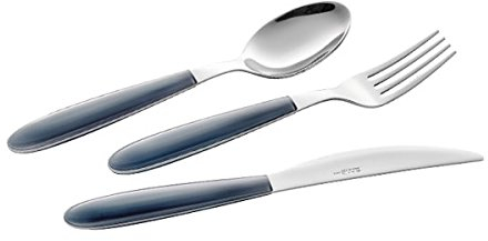 EME Posateria Made In Italy - Servizio 24 Posate Tavola Vero 6 Persone Acciaio 18/C Moderne Colorate, Colore Manico: Blu Trasparente 35