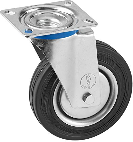 Metafranc Lenkrolle Ø 140 mm - 104 x 80 mm Platte - Vollgummi-Rad - Weiche Lauffläche - Rollenlager - 115 kg Tragkraft / Transportrolle / Möbelrolle / Schwerlastrolle / 800690