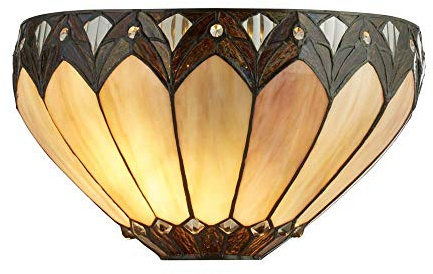 Searchlight 67041 Pearl Wall Light Antique Brass with Tiffany Glass
