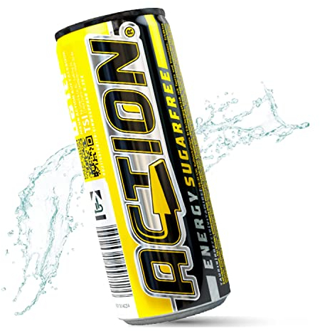 ACTION Energy Drink Sugarfree 24 Dosen x 250ml EINWEG - zuckerfrei - 31,5mg /100ml Koffein - Energiekick mit erhöhtem Koffeingehalt inkl. Pfand