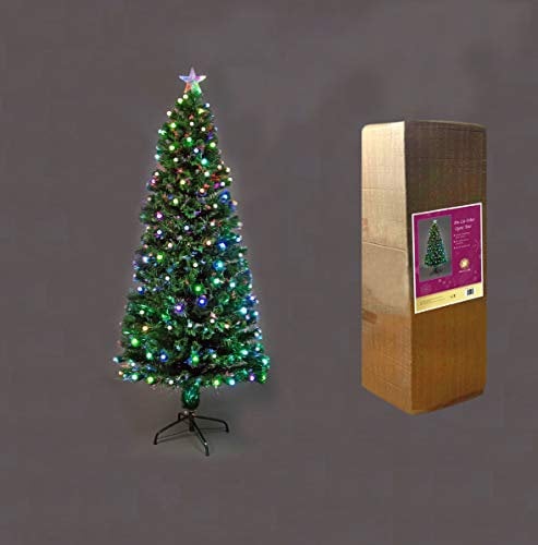 SHATCHI Árbol de Navidad Artificial de Fibra óptica de 2 pies a 7 pies con LED Multicolor, árbol de Navidad preiluminado con Base de Soporte, Decoraciones para el hogar, Vacaciones de Temporada, PVC