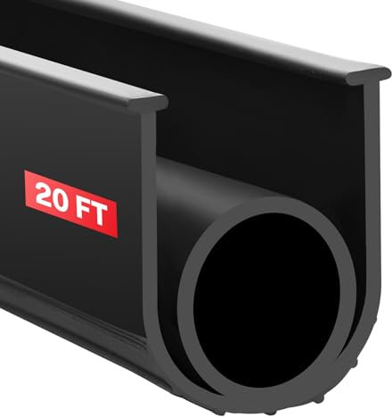 NATGAI 20FT Garage Door Seal Bottom Rubber, EPDM Weatherproof Strip, Universal U+O Ring Threshold Buffering Sealing Rubber, Protect Garage from Weather, Insects, and Dust (1/4 Inch T-End, 20FT Long)