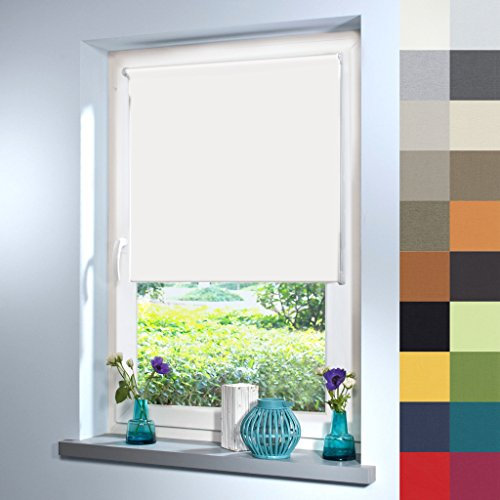 Verdunkelungsrollo nach Maß, Rollo Maßanfertigung Innenrollo, Rollos nach Maß, Balkontür, Blickdicht, für Fenster & Türen, Klemmfix ohne Bohren (300cm Höhe x 145cm Breite/Weiß)