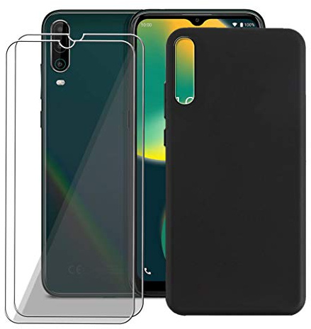 CXKJ Handyhülle für Wiko View 4 Lite (6.52 Zoll) Silikon Hülle + [2 Stück] Schutzfolie,Schwarz TPU Weiche Schutzhülle Bumper Case Handyhülle mit 9H Gehärtetes Glas Film - Schwarz