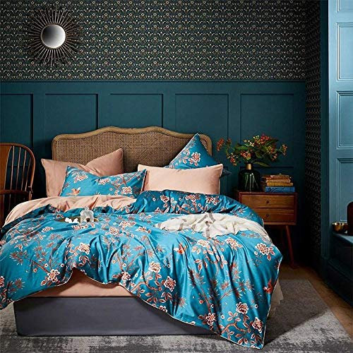 GEEKCOOK Bettwäsche,Modern Vintage Bright Quilt/Bettbezug Set Ägyptische Baumwolle Ultra Soft Silky Bettwäsche Set Bettlaken Set Twin Queen King Size 4Pcs-Farbe 6_King Size 4Stücke