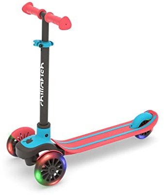 Chillafish Scotti 3-Rad leicht lenkender Tretroller mit Twintip Antirutschdeck und integrierter Bremse, einstellbare Höhe für alle Kinder ab 3 Jahren, Rot