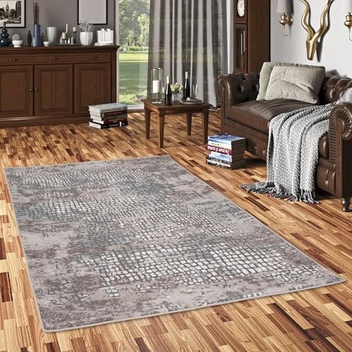 Designer Teppich Tawira Vintage Silber Blau, Modernes Orient Muster, Super Weicher Flor, Schadstoffgeprüft, Pflegeleicht, Für Parkett und Fußbodenheizung geeignet
