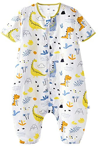 Chilsuessy Gigoteuse d'été pour bébé - Avec pieds - Manches courtes - 100 % coton - Motif dinosaures jaunes - Taille L - Hauteur 95-105 cm