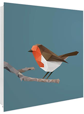 banjado® Großer Schlüsselkasten Glas/Schlüsselbox 30cm x 30cm mit 50 Haken - Motiv Abstrakter Vogel/Schlüsselkasten modern für Schlüsselaufbewahrung mit beschreibbarer, magnetischer Glastür