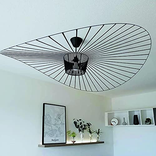MeTikTok Suspension Rétro Lustre, Suspensions Retro Lampe Fibre De Verre + Polyuréthane De Chapeau Design Moderne Salon Cuisine Salle De Bain Éclairage Décoratif, E27,Noir,120CM