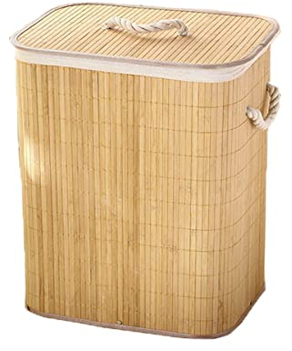 Foldable Bamboo Laundry Basket, Clothes Storage Basket with Lid Dirty Clothes Storage Bucket Cover Household Cloth Container Organiser