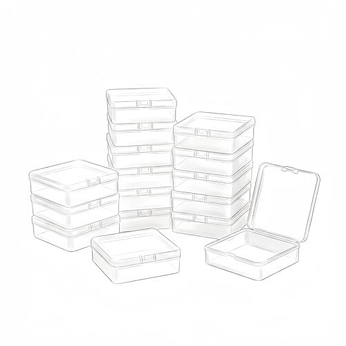 LJY Clear Square Plastic Boxes, 16 Pack, 8.5 x 8.5 x 2.8 cm | These small plastic boxes with lids feature a reliable snap-lock latch