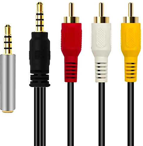 TechSide Cavo Rca 1,50 M | Da Maschio a Jack 3.5 | Cavi RCA + Adattatore OMTP CTIA | Videocamera Mini DV Grabber Convertitore Vhs Registratore