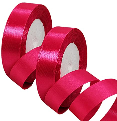 2 x 20mm Wide Hot Pink Ribbon Thick Magenta Wedding Car Ribbon 22m, 4/5 inch Thick Magenta Pink Satin Ribbon for Gift Wrapping Wedding Xmas Birthday Cake Hair Bow Florist Bouquet Crafts Decorations