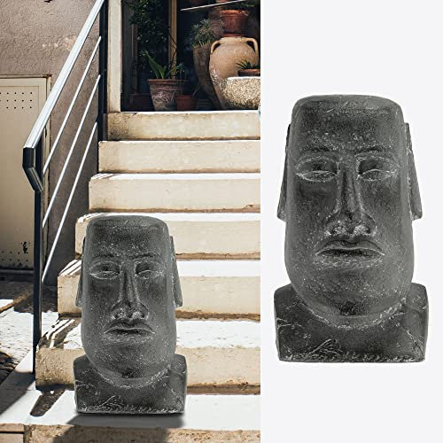 Cepewa Moai Kopf Gartenfigur | Steinoptik Magnesia | Büste Skulptur Steinstatue Osterinsel-Design (1 x Moai-Kopf 43cm)